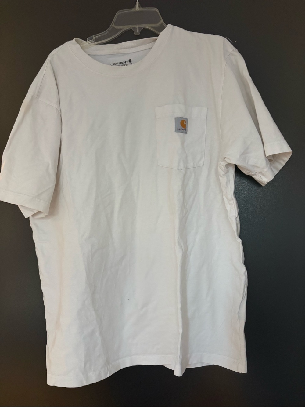 Carhartt Men’s White Short-Sleeve Pocket Tee with Logo Patch